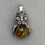 Pendant Owl Tiger's Eye Silver Metal, diameter 30x20mm+-, length 37mm+-