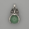 Pendant Owl Nephrite, silvery metal, diameter 30×20mm±, length 37mm±