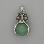 Pendant Owl Nephrite, silvery metal, diameter 30×20mm±, length 37mm±