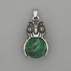 Owl Malachite Pendant with Silver Finish, 30x20mm diameter, length 37mm