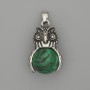Owl Malachite Pendant with Silver Finish, 30x20mm diameter, length 37mm