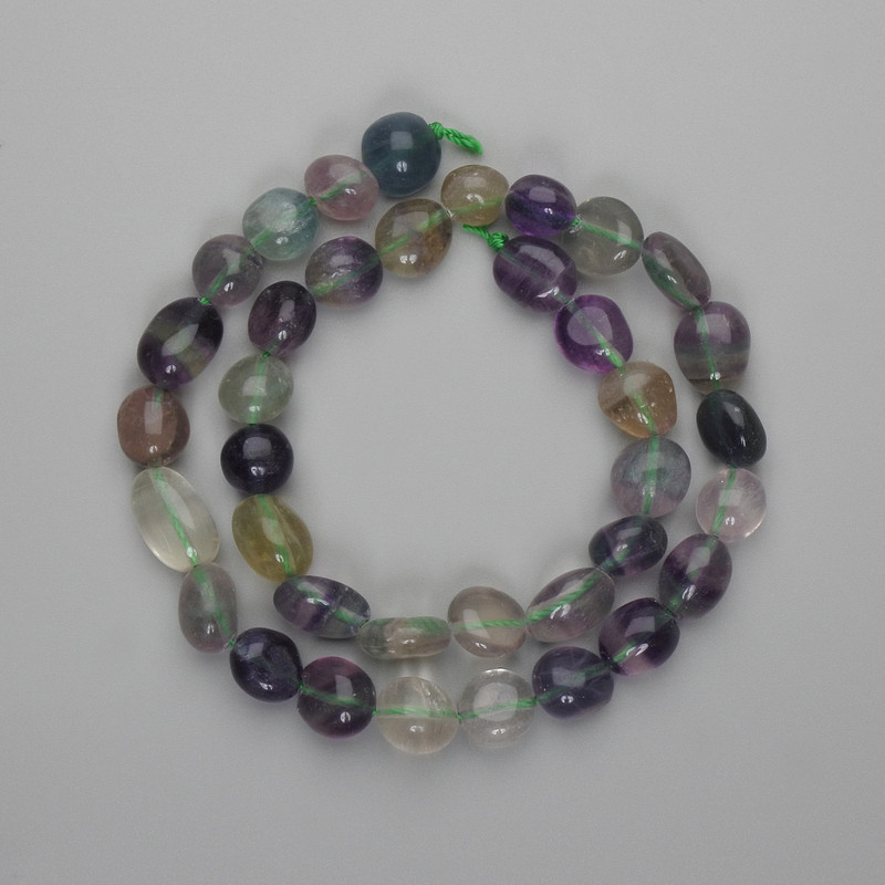 Fluorite Beads, faceted 10-13×8-10 mm, on thread, 39 cm length ±