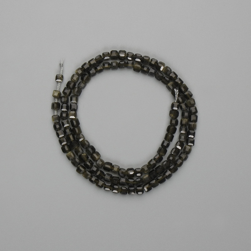 Sunstone Obsidian Faceted Cube Beads 3x3mm+- on Thread, 39cm+- length