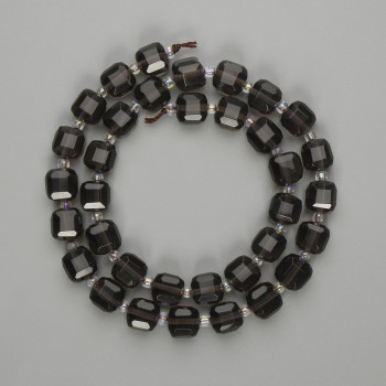 Beads Smoky Topaz faceted cube 8x8mm+- with 3mm+ seed beads, thread length 37cm+-