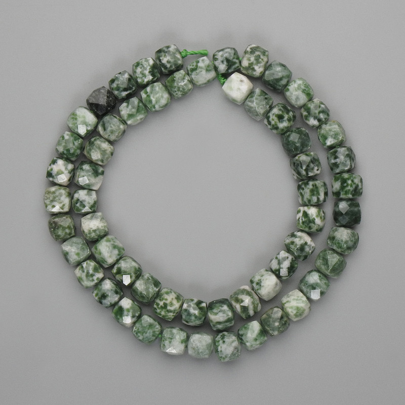 Beads Moss Agate Grenulated Cubes 7x7 mm, 39 cm length on thread