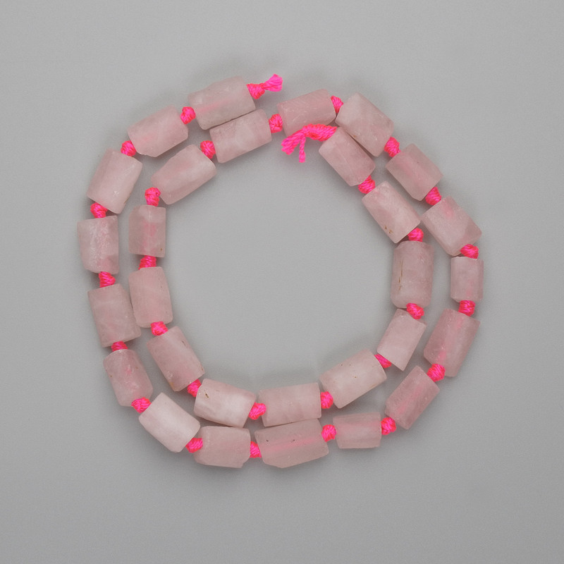 Pink Rose Quartz Unpolished Cut Beads 9–13×6.5–7 mm ±, 42 cm ± on thread