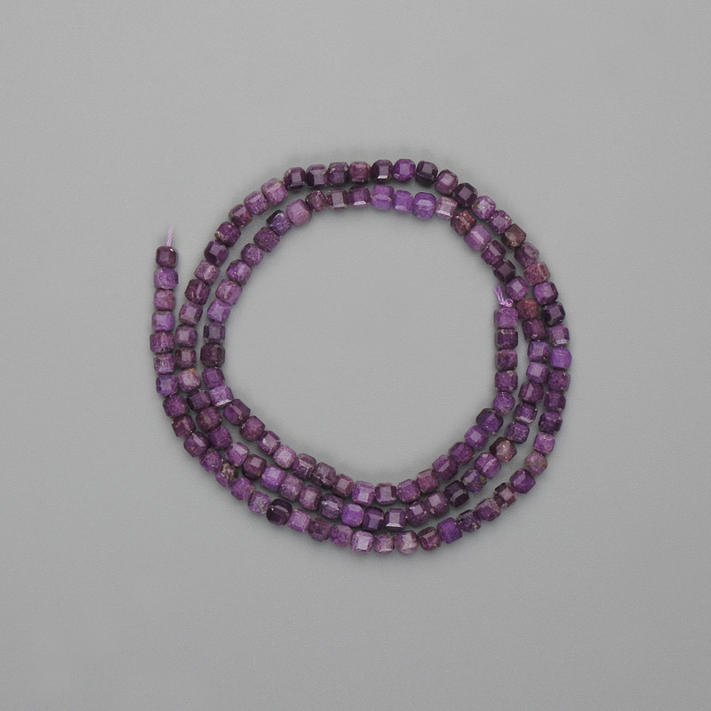Charoite Beads, Faceted Cube 3x3mm, 39cm long on a thread