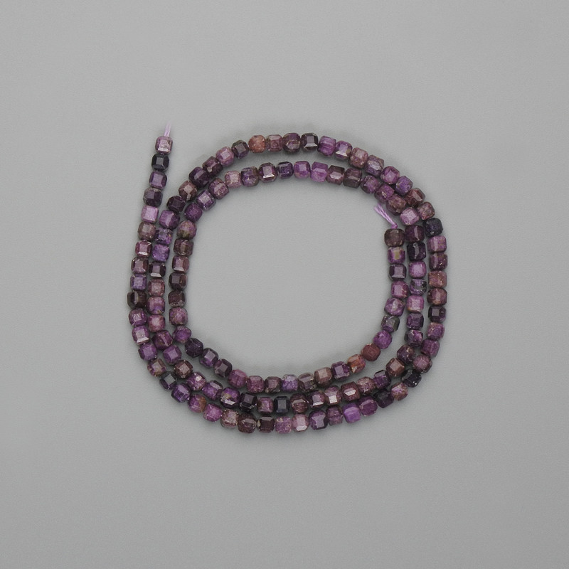 Charoite Beads Faceted Cube 3x3mm, on Thread 39cm±