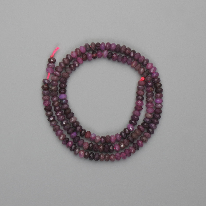 Ruby Beads Faceted Rondelle 4x2mm, on Thread, 38cm long (approx.)