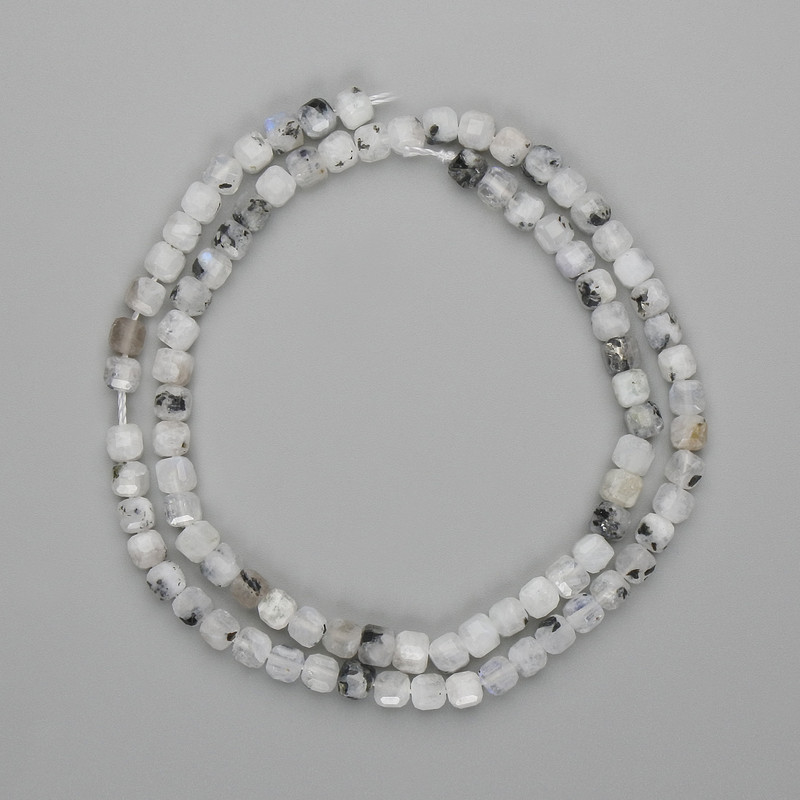 Adularia Faceted Cube Beads 4x4mm+, Thread length 38cm+- on a thread