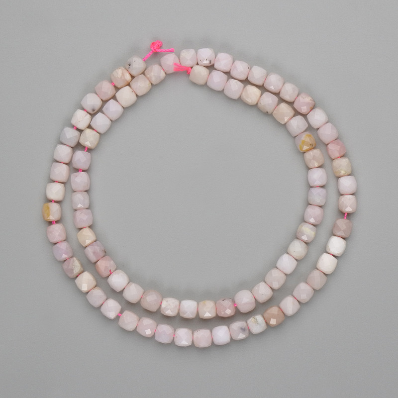 Beads Pink Opal Faceted Cube 3x3mm+-, Thread Length 38cm+-