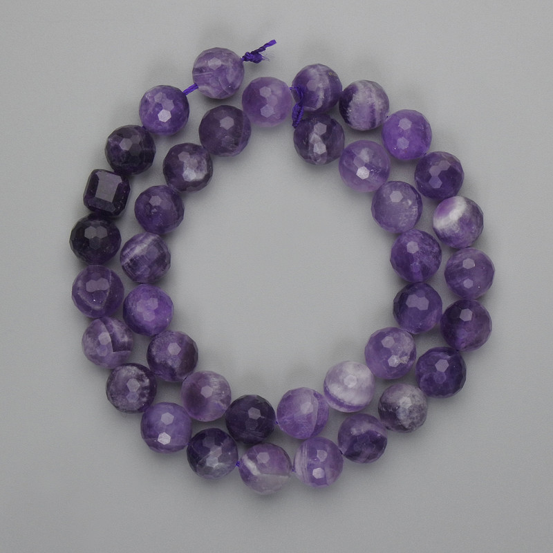 Amethyst Beads faceted round 9.5mm ± on thread, length 37cm ±