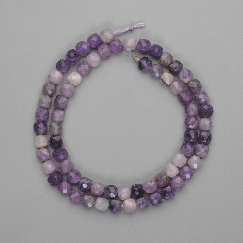Amethyst Beads Faceted Cubes 5x5mm+, length 37cm+ on thread