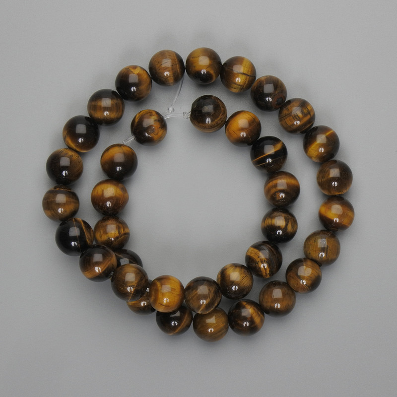 Tiger’s Eye Beads Smooth Round 10mm ±, Length 37cm ± on Bead Wire