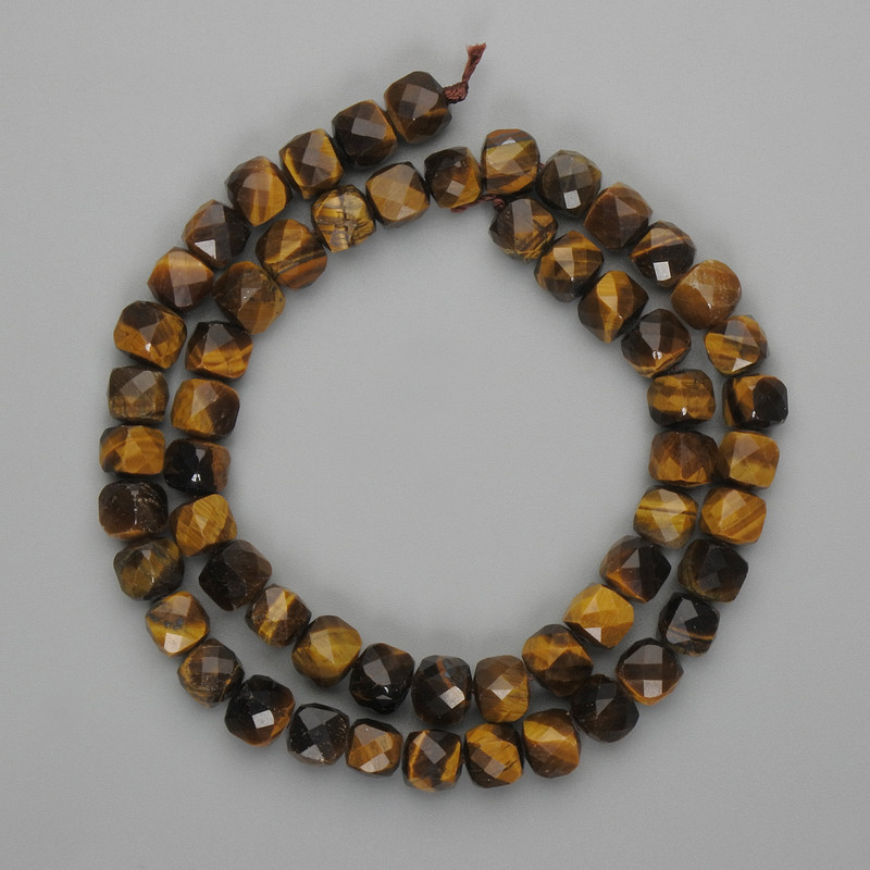 Tiger's Eye Beads Faceted Cube 7x7mm, 40cm on thread