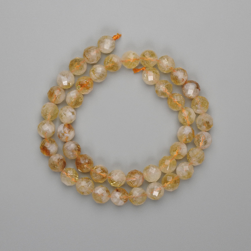 Citrine Beads, Faceted Round 8mm, on Thread, 38cm ±