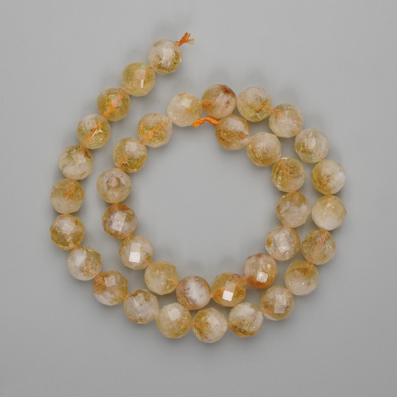 Citrine Beads, faceted round bead 10mm ±, length 38cm ± on thread