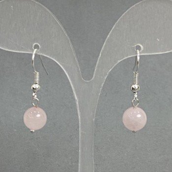 Earrings Pink Quartz Smooth Bead, diameter 8mm±, length 30mm±