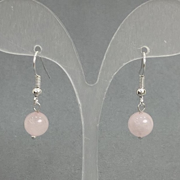 Earrings Pink Quartz Smooth Bead, diameter 8mm±, length 30mm±