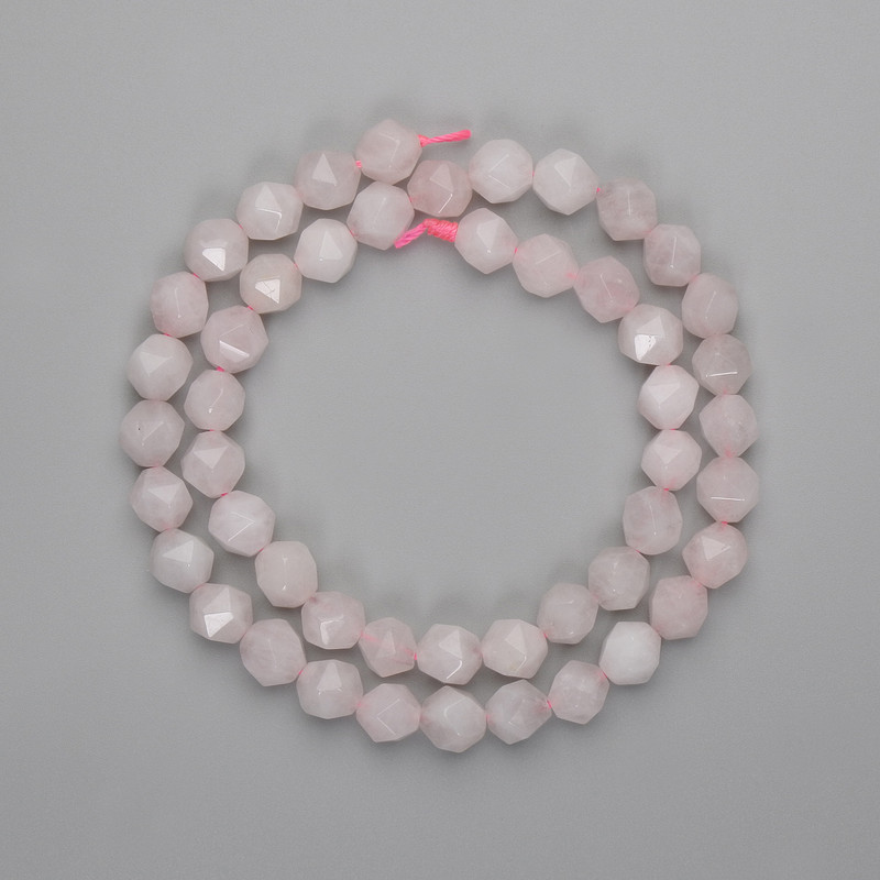 Beads Pink Quartz Multifaceted 8x7mm ±, Length 39cm ±