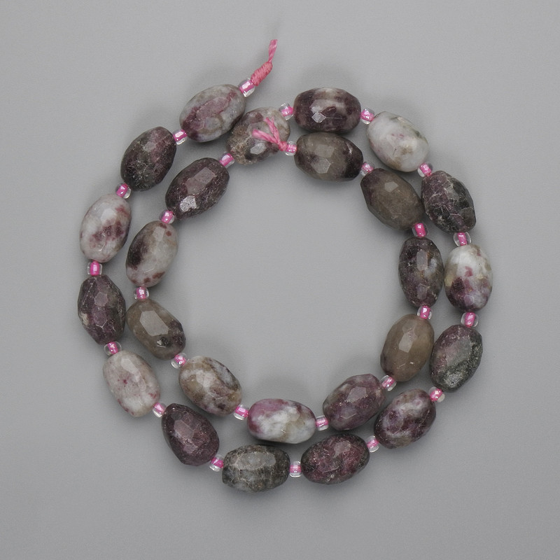 Tourmaline Beads faceted grain 14x8-9mm+- seed beads 3mm+-, length 39cm+