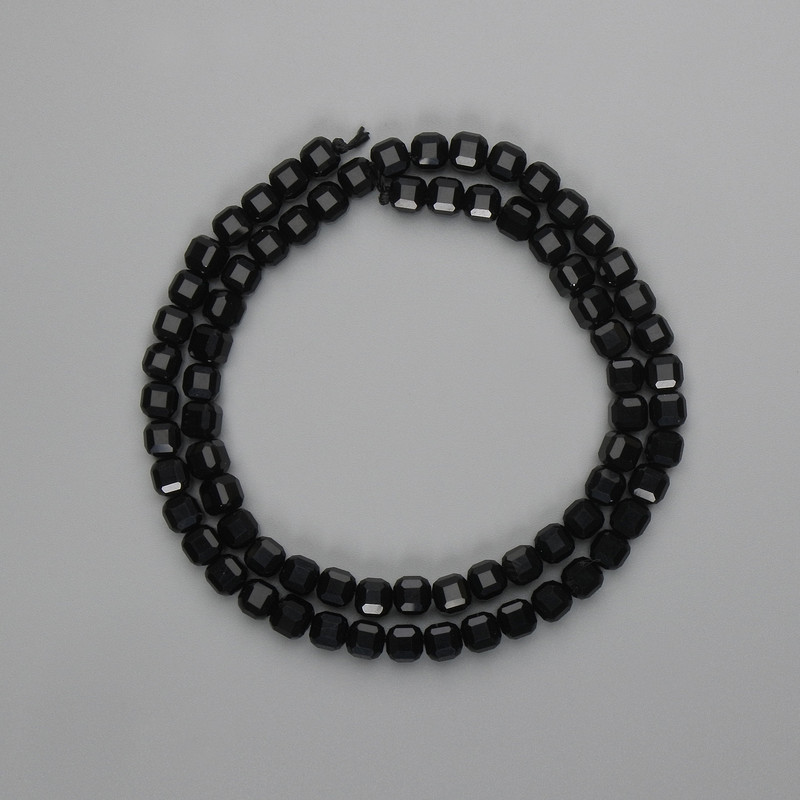 Black Tourmaline Beads Faceted Cube 5×5mm ±, Length 38cm ±