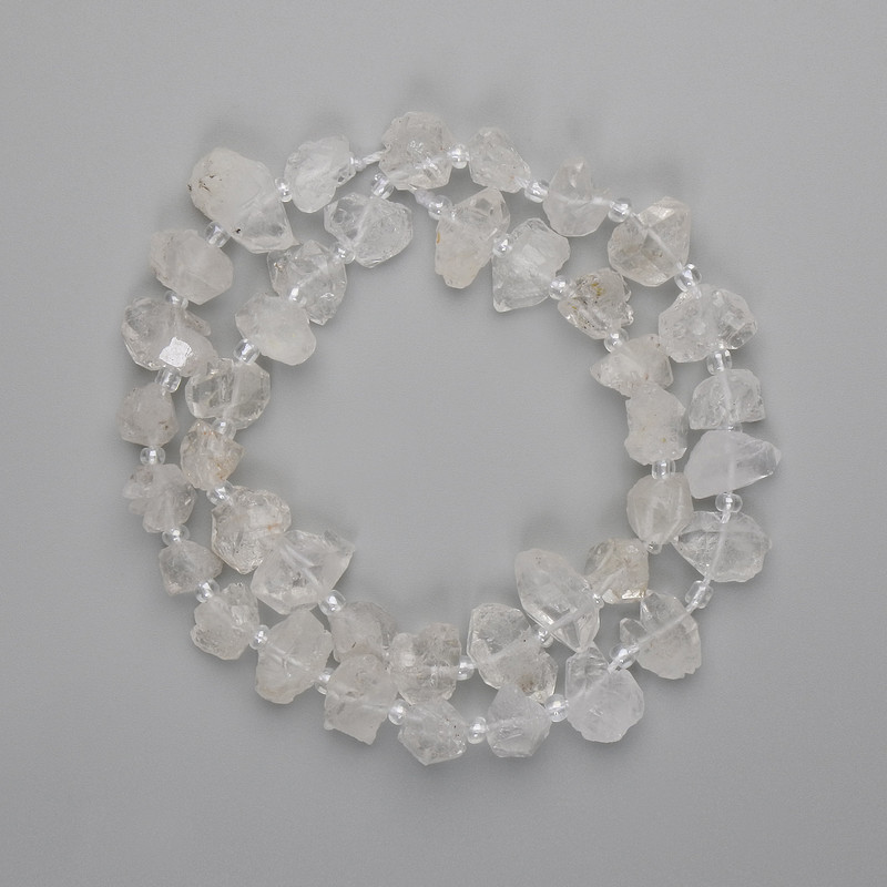 Mountain Crystal Beads Unpolished Stone 8-12×7-8 mm, 5mm+- seed beads 3mm+-, thread length 38cm+