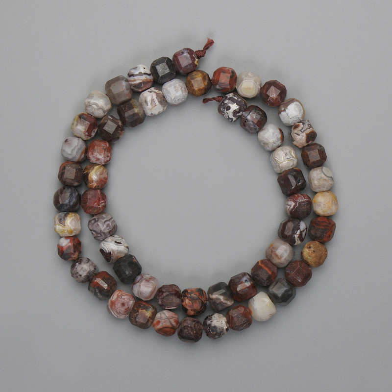 Jasper Beads Faceted Cube 7x7mm, length 39cm