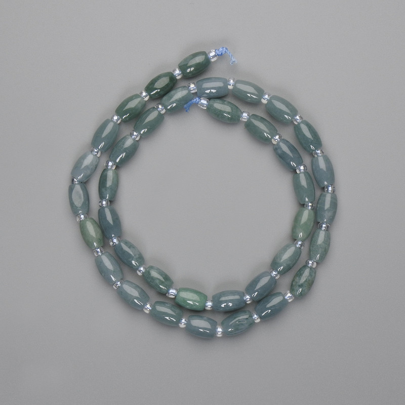 Jadeite Barilo Beads 8×5mm±, 3mm± seed beads, length 39cm+