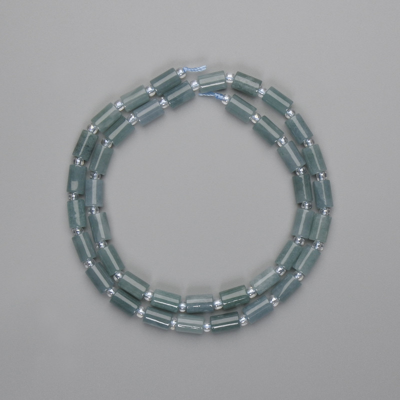 Jadeite Cylinder Beads 7.5×5 mm ± 3 mm seed beads, length 39 cm