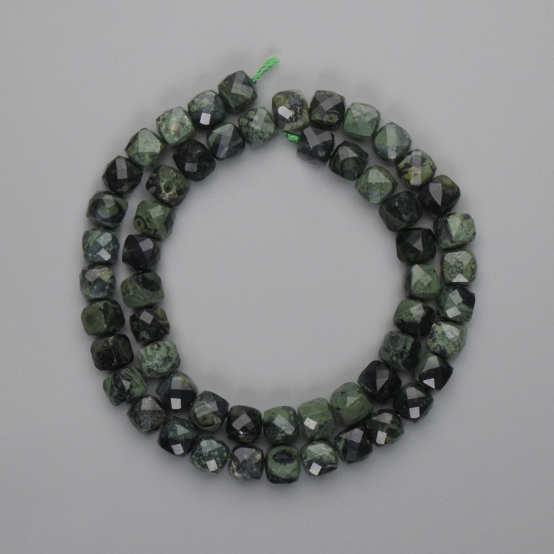 Ocean Jasper Beads, Faceted Cube 7x7mm, length 39cm+