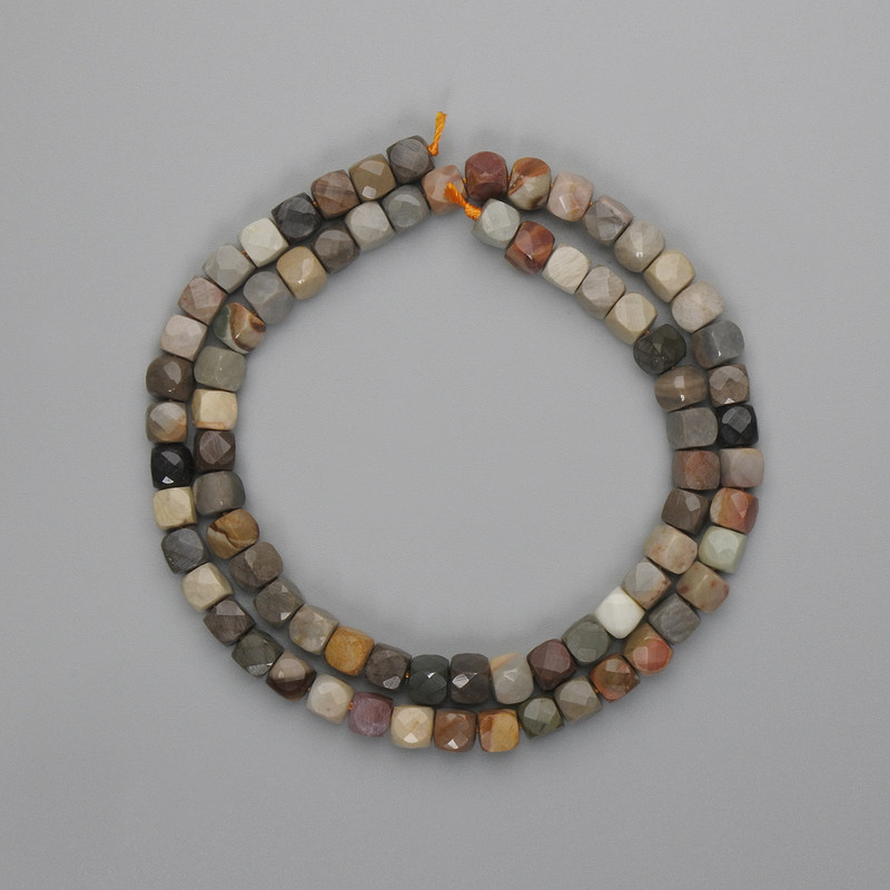Jasper Beads Faceted Cube 5×5mm, length 39cm