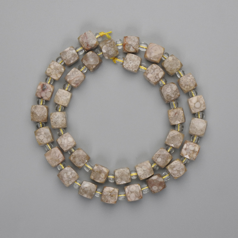 Jasper Beads Faceted Picasso 8x8mm Cubes + Beads 3mm+-, Length 38cm+
