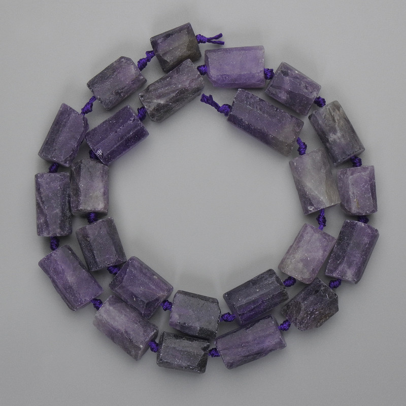 Amethyst Beads Unpolished Rough-cut 12-19×10-11mm+-, length 45cm+