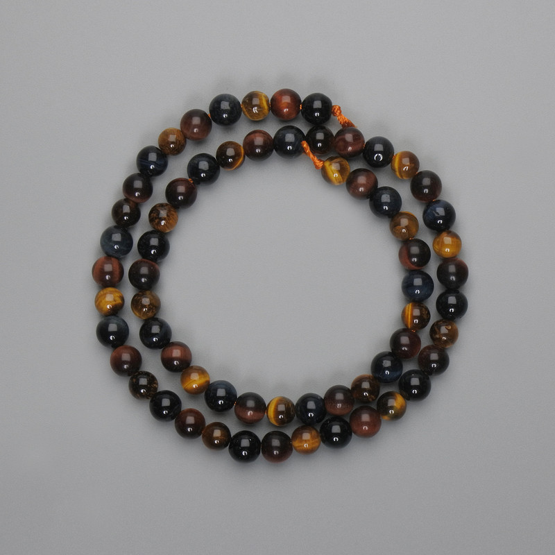 Beads Tiger's Eye, Hawk's Eye and Bull's Eye Smooth Round 6mm, length 37cm