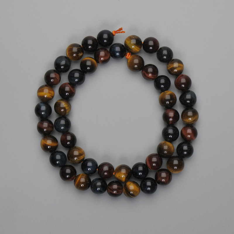 Beads Tiger's Eye, Hawk's Eye and Bull's Eye 8mm Smooth Round Beads, 37 cm