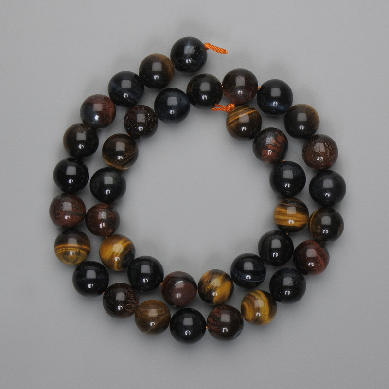 Beads Tiger's Eye, Hawk's Eye and Bull's Eye smooth round 10mm, length 38cm