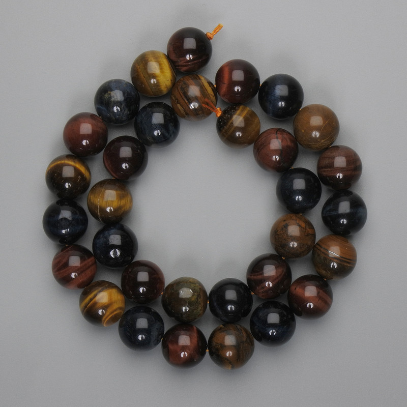 Beads Bull's Eye Tiger's Eye Hawk's Eye Smooth Round 12mm+-, Length 39cm+