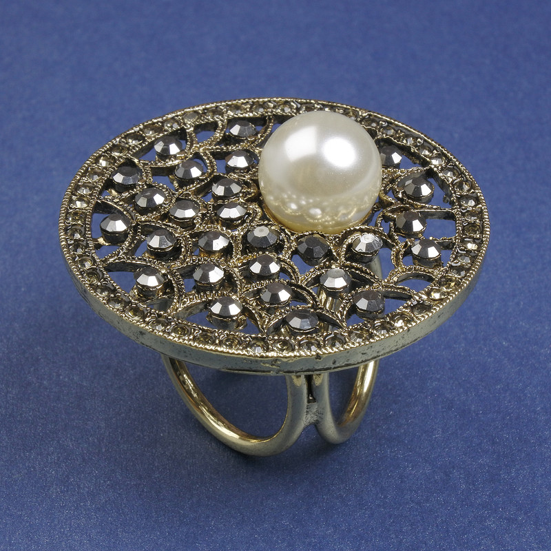 Brooch clip for scarves and shawls with white Maui crystals 40mm+ golden metal clip, diameter 22mm+
