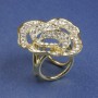 Brooch clip for scarves and shawls, white crystals flower 33mm±, golden metal, clip, diameter 22mm+
