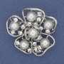 Brooch Flower with Pearls (Mallorca) White Crystals Silver Metal 40mm+