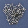 Spider Brooch on Web with White and Black Rhinestones Silver Tone 43x43mm+