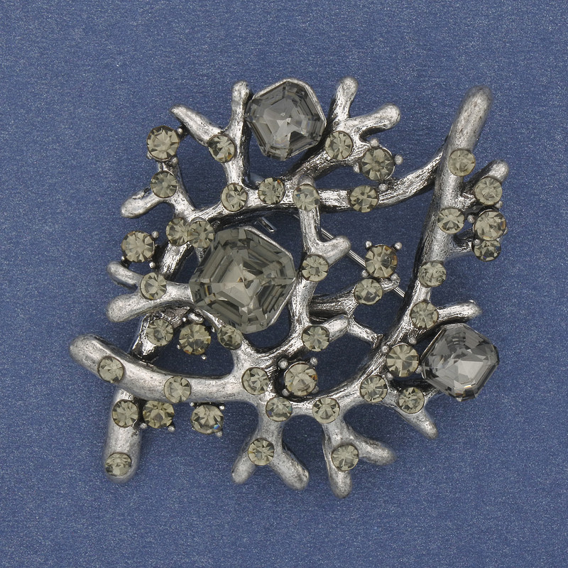Brooch pendant Accent with grey rhinestones silver-tone metal 52x38mm+