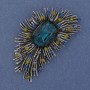 Brooch Pendant Accent with Green Crystal, Rhinestones, Dark Silver Finish, Silver Metallic Base 60x35mm