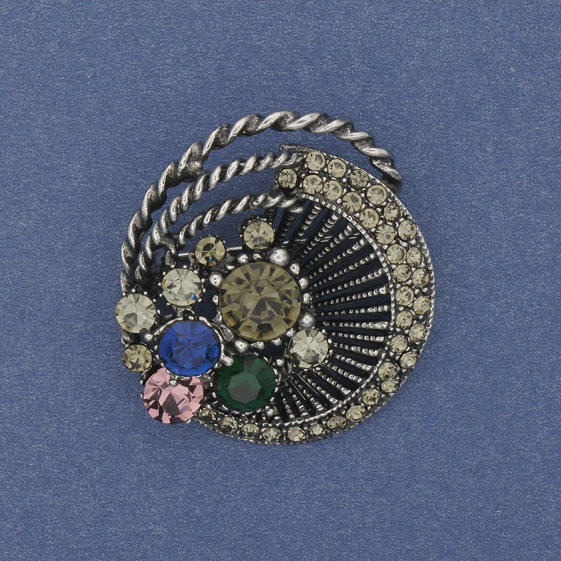 Brooch Accent with crystals in silver-tone metal 32x36mm+