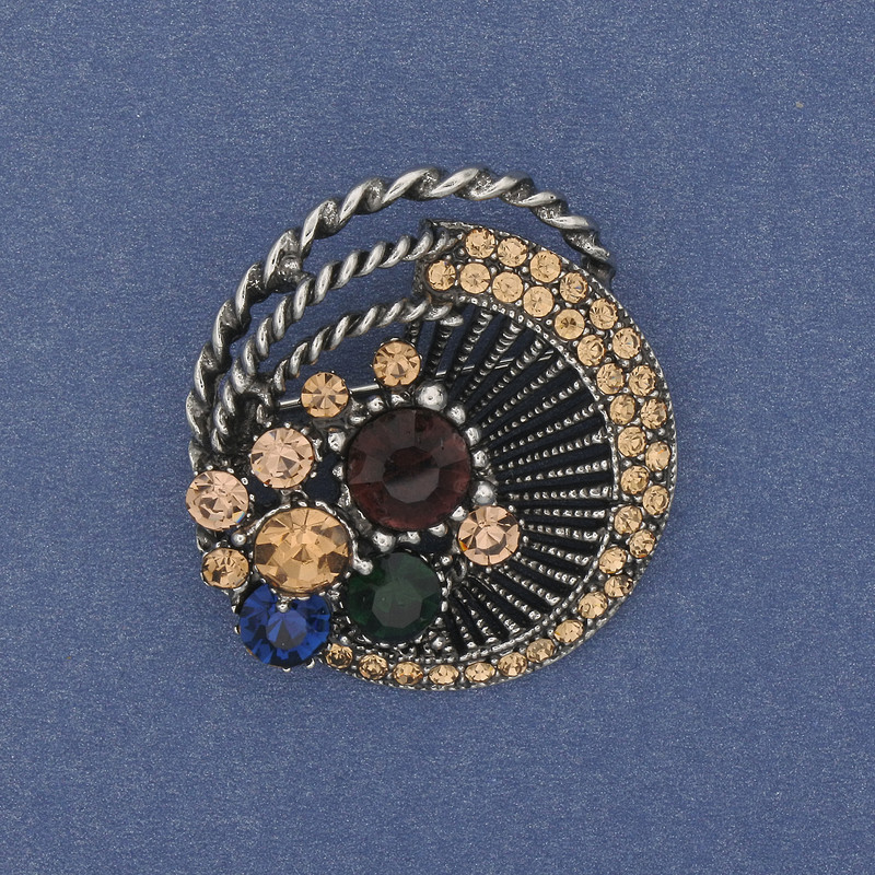 Brooch Accent with rhinestones silver-tone metal 32×36mm+