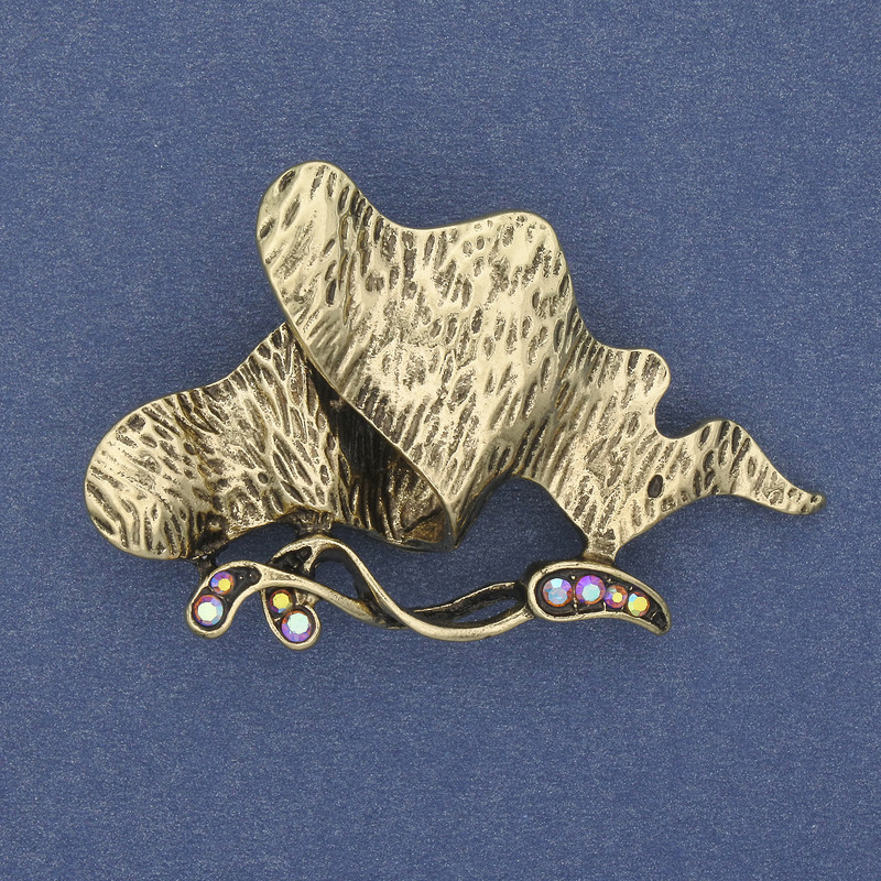 Brooch Pendant Accent with Gold Tones and Crystals 50×30mm+