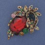 Brooch Pendant Accent Crystals and Rhinestones Gold-Tone Metal 60x45mm+