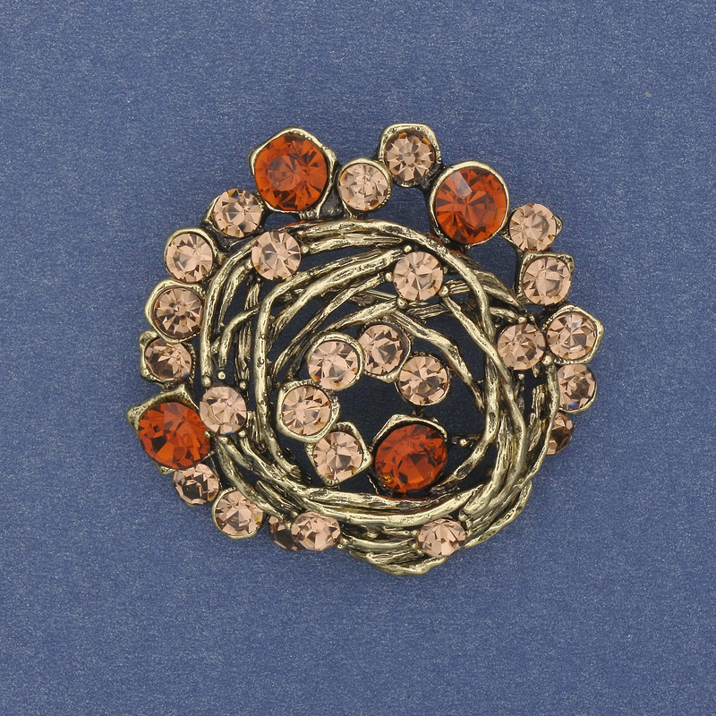Brooch Pendant Accent Crystal Clear Stone Gold-Tone Metal 37mm+
