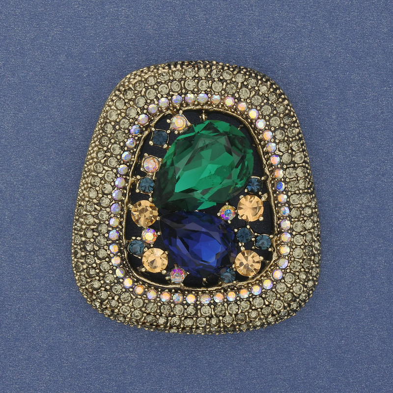 Brooch Pendant Accent with crystals and crystals golden metal 45x30-40mm+